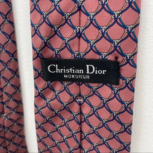 Vintage 90s Christian Dior Monsieur Mauve Pink Blue Chain Silk Menswear - Picture 7 of 11